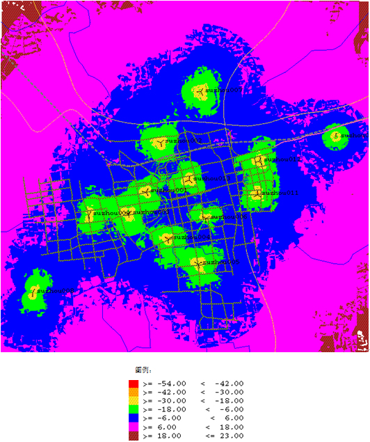 某城市的覆蓋圖手機反向接收功率